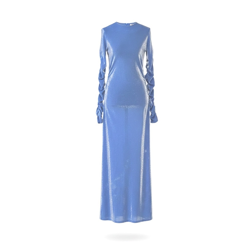 Elegant Long Sleeve Metallic Dress in Blue